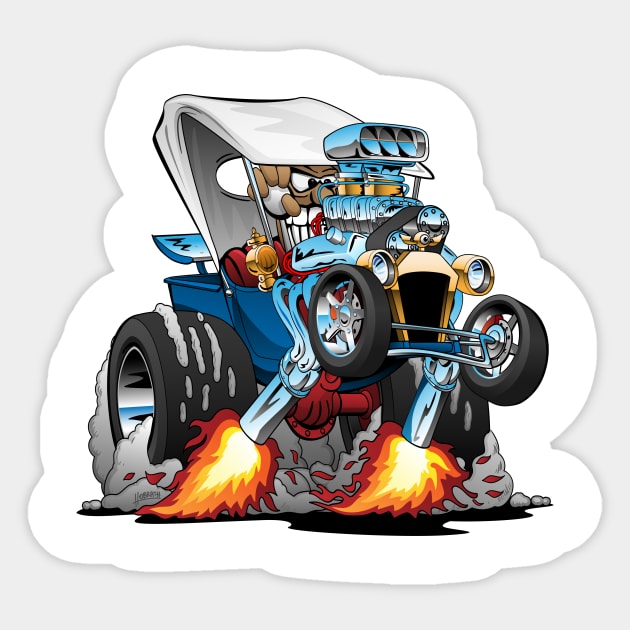 Custom T-bucket Roadster Hotrod Cartoon Illustration Sticker by hobrath